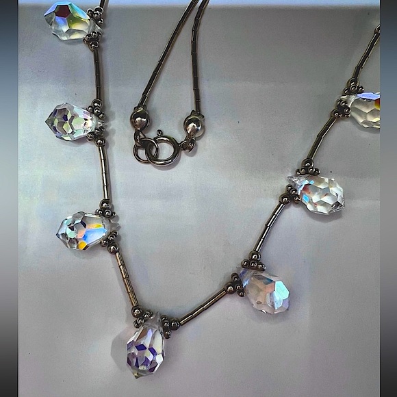 Vintage Handmade Aurora Borealis Crystal Sterling Beaded Necklace - Picture 12 of 12